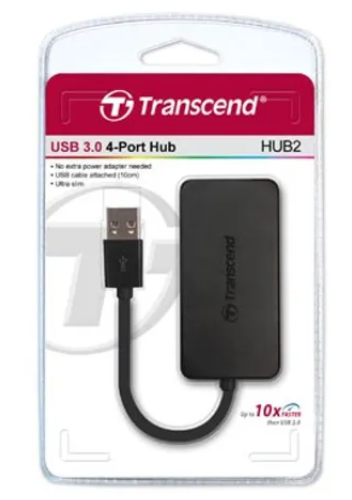 Transcend HUB2, USB 3.2 Gen 1 (3.1 Gen 1) Type-A, Black, CE/FCC/BSMI/KC/RCM/EAC, USB, 5 V, 0.9 A