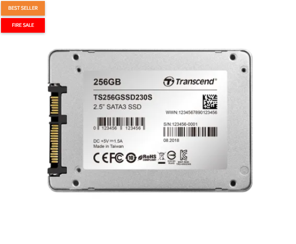 Transcend SSD230S, 256 GB, 2.5", 530 MB/s, 6 Gbit/s