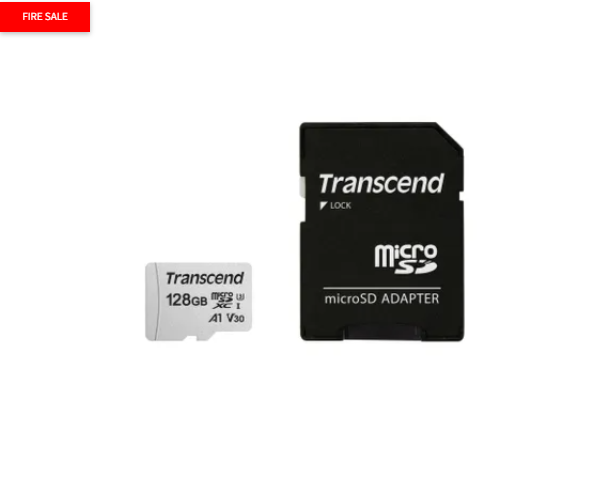Transcend microSD Card SDXC 300S 128GB with Adapter, 128 GB, MicroSDXC, Class 10, NAND, 95 MB/s, 40 MB/s