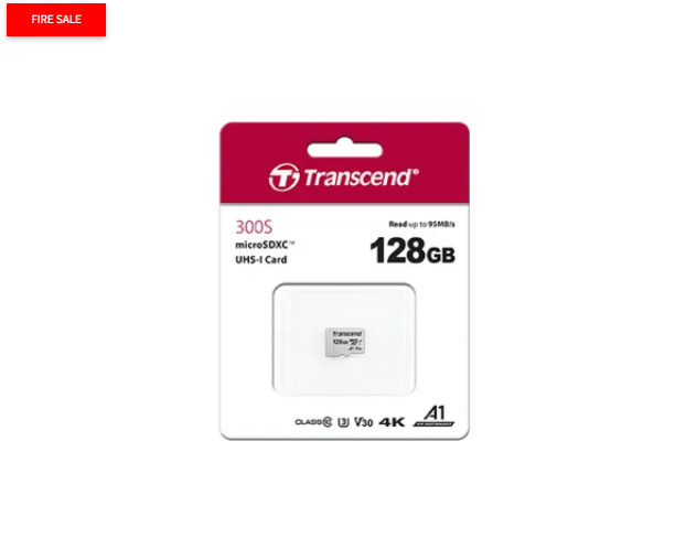 Transcend microSD Card SDXC 300S 128GB with Adapter, 128 GB, MicroSDXC, Class 10, NAND, 95 MB/s, 40 MB/s
