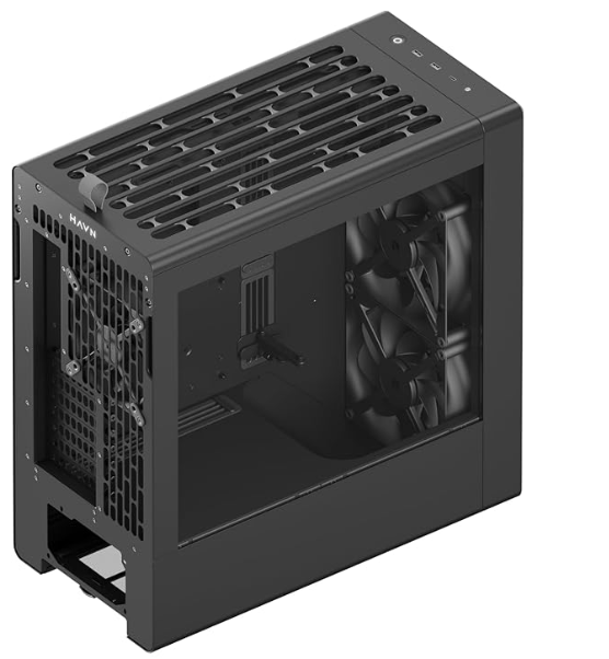 HAVN BF 360 Flow High Airflow ATX Mid Tower PC Case, Semi-Open SGCC Steel Frame, SimpliCable Cable Management, 2X 180mm Fan, 1x 140mm Fan 360mm Radiator Mounts, Magnetic Panels – Black