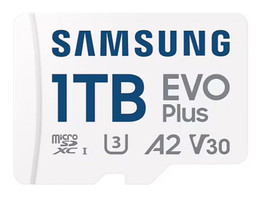 Samsung MB-MC1T0SA EVO Plus microSDXC 1TB Memory Card; Read : up to 160MB/s Write : Lower than Read Speed* Read/Write speed with