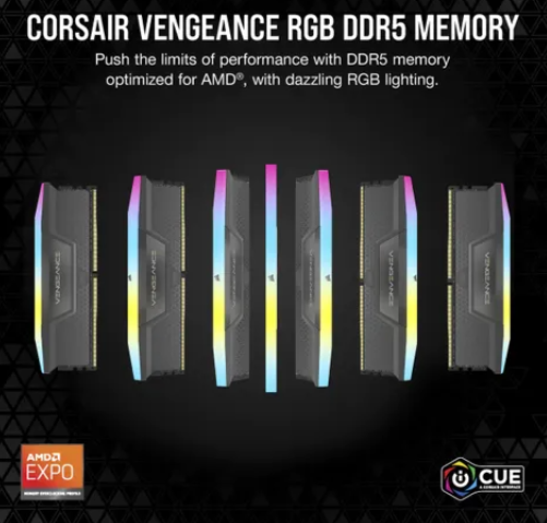Corsair Vengeance RGB CMH32GX5M2B5200Z40K, 32 GB, 2 x 16 GB, DDR5, 5200 MHz, 288-pin DIMM