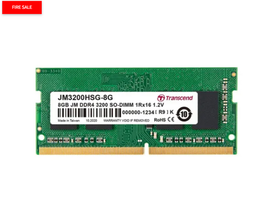 Transcend JetRam JM3200HSG-8G, 8 GB, 1 x 8 GB, DDR4, 3200 MHz, 260-pin SO-DIMM