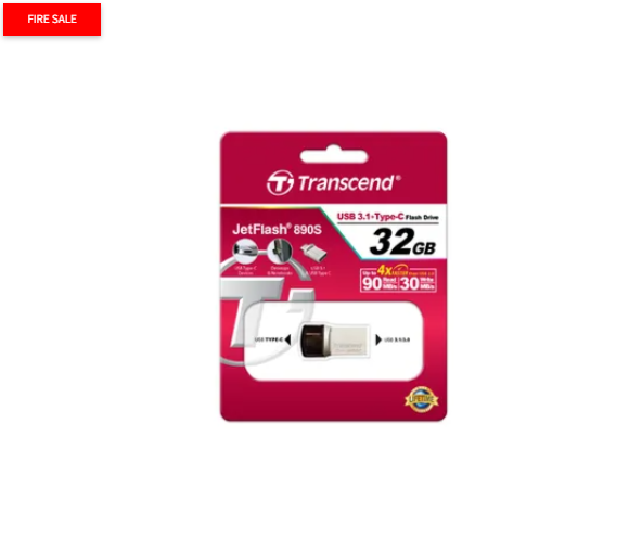 Transcend JetFlash 890 32GB, 32 GB, USB Type-A / USB Type-C, 3.2 Gen 1 (3.1 Gen 1), Cap, 3 g, Black, Silver