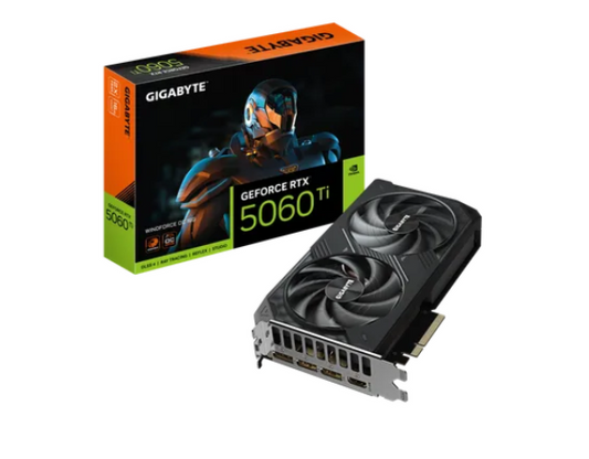 GIGABYTE GeForce RTX 5060 Ti WINDFORCE OC 16G Graphics Card - 16GB GDDR7, 128bit, PCI-E 5.0, 2587MHz Core Clock, 3 x DisplayPort, 1 x HDMI, GV-N506TWF2OC-16GD, GeForce RTX 5060 Ti, 16 GB, GDDR7, 128 bit, 7680 x 4320 pixels, PCI Express x16 5.0